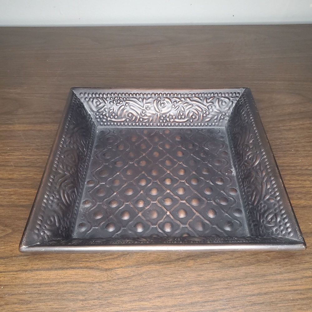 Vintage Kmart Copper/Bronze Polished Hammered Tray Candleholder 8in India